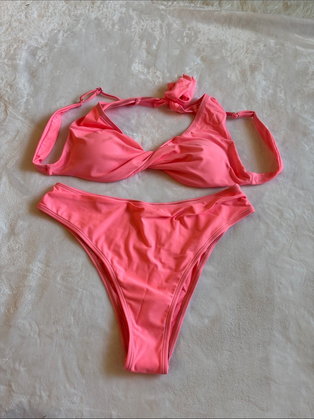 SHEIN Bright Pink Twist-Front Bikini Set